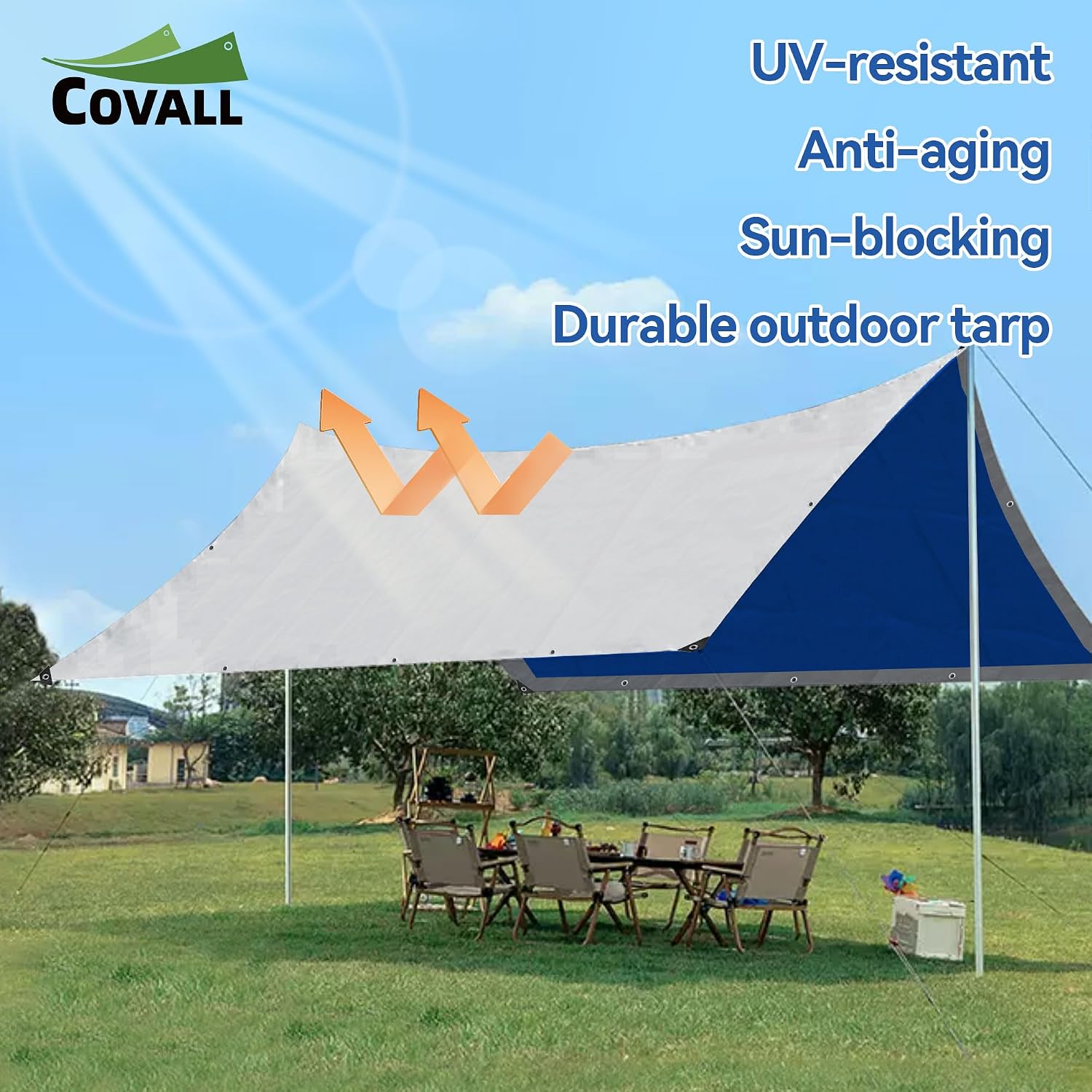 Detalle de Covall Tarpaulin 2m x 2m Waterproof Tarp – Groundsheet, Double-Sided UV-Resistant