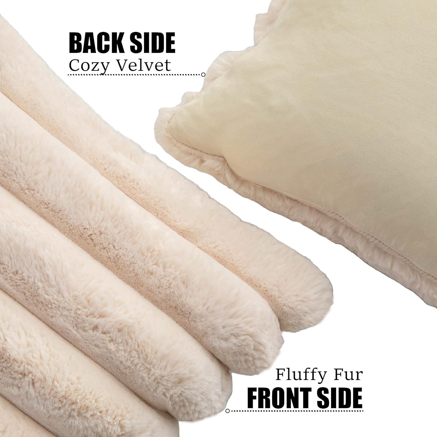 Thumbnail 1 de Neelvin 2er Set Plüsch-Kissenhüllen aus Kunstpelz (Beige) 60x60 cm – gestreift, weich & dekorativ