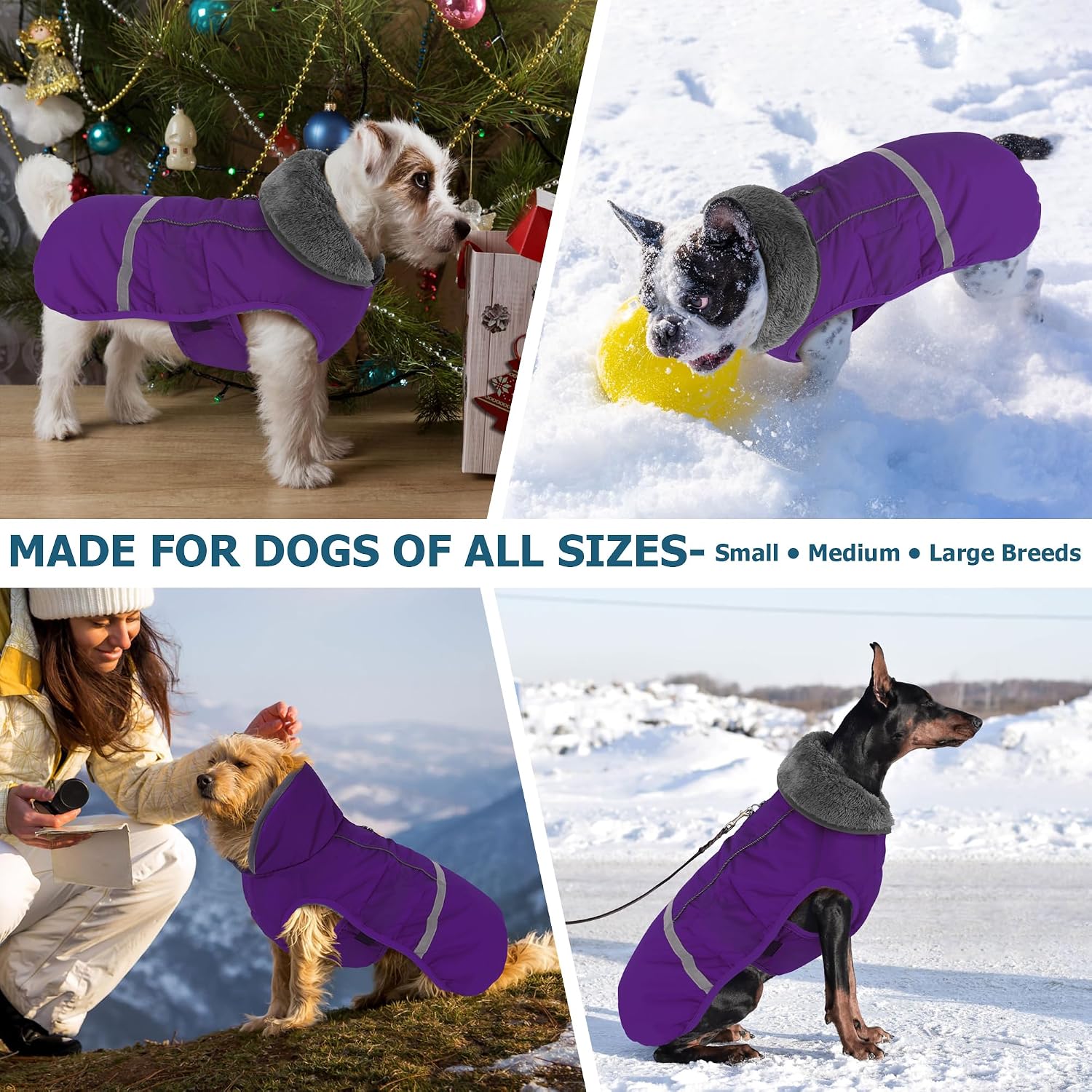 Thumbnail 6 de Dogcheer 2003 Dog Coat, Small Purple Fleece-Lined, Water-Resistant & Reflective