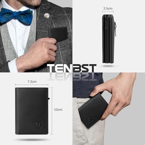 Detalle de TENBST Carteras para Hombre Magnético: tarjetero con monedero y protección RFID (Negro)