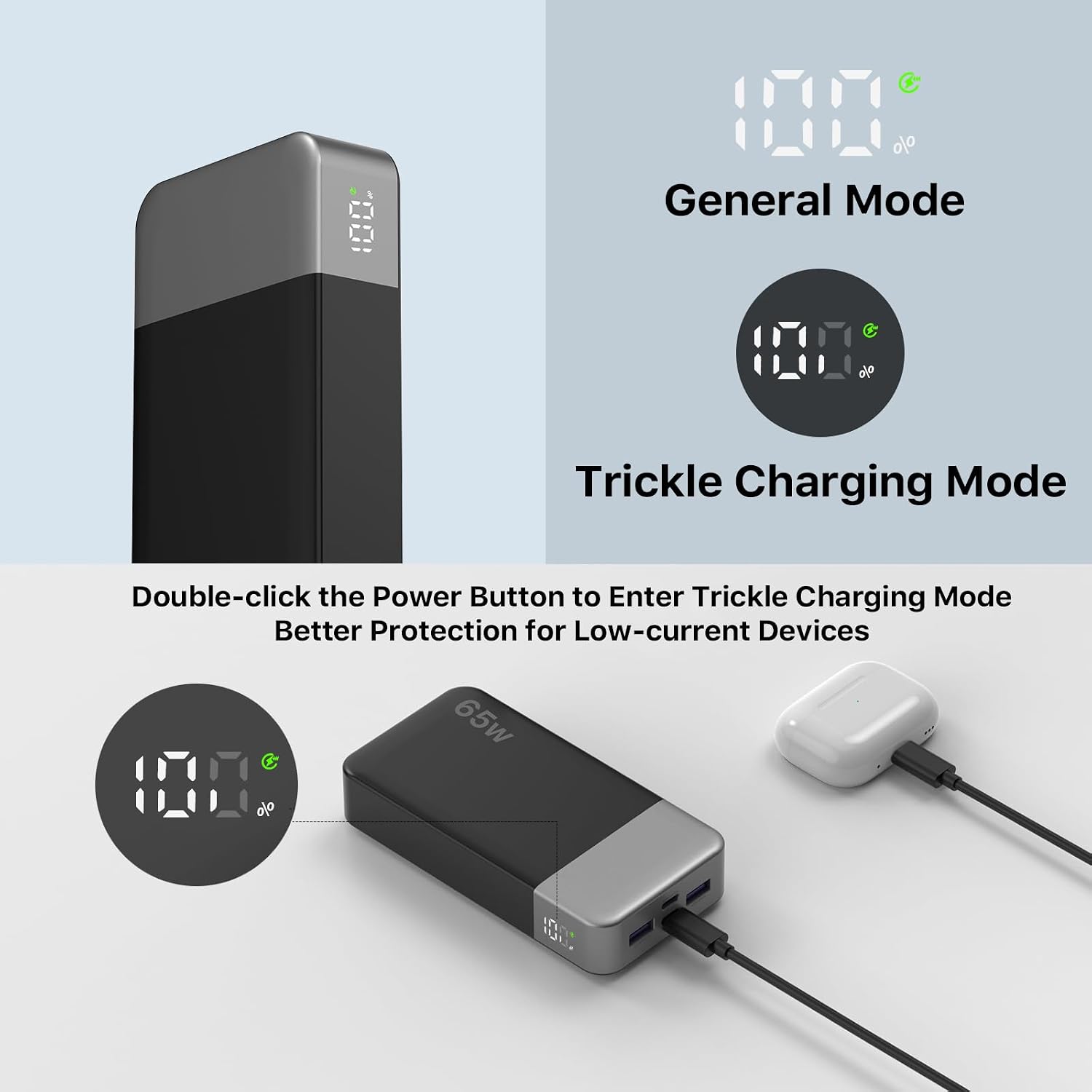 Detalle de NOBIS Powerbank 20000mAh 65W Schnellladung – Vielseitige Tragbare Energiequelle mit Digitalanzeige