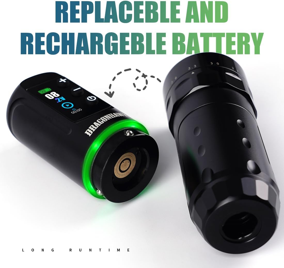 Thumbnail 3 de Dragonhawk L3 Kit: Stylo tatouage sans fil rotatif 7 longueurs, 2 batteries 2000 mAh et alimentation RCA
