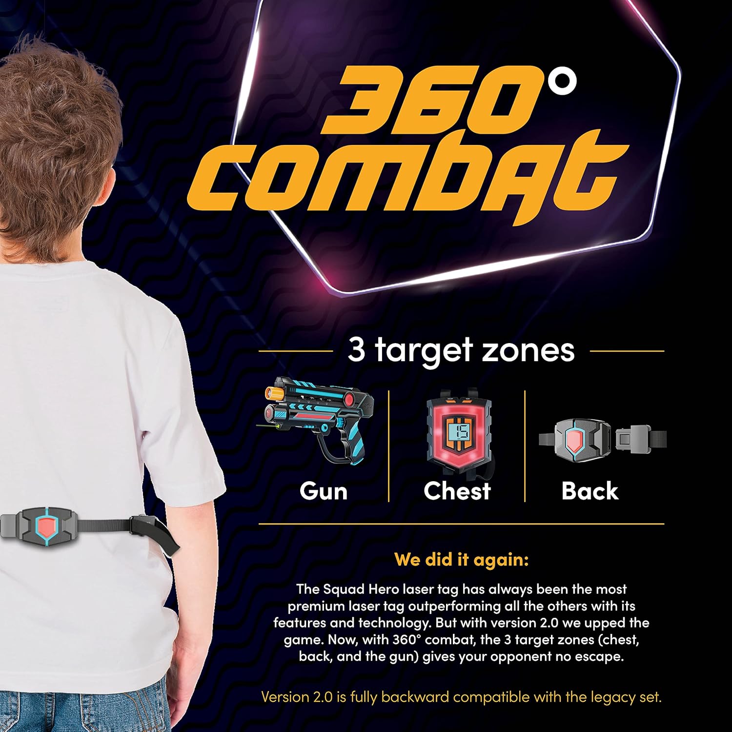 Thumbnail 1 de Squad Hero Rechargeable Laser Tag Set (4 Guns + 4 Vests) with 360° Sensors and LCD HUD