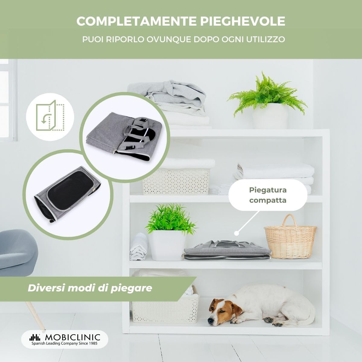 Detalle 2 de Mobiclinic® pets Bronco: Trasportino pieghevole per cani e gatti, ventilato e multi-accesso (48x25x30 cm)