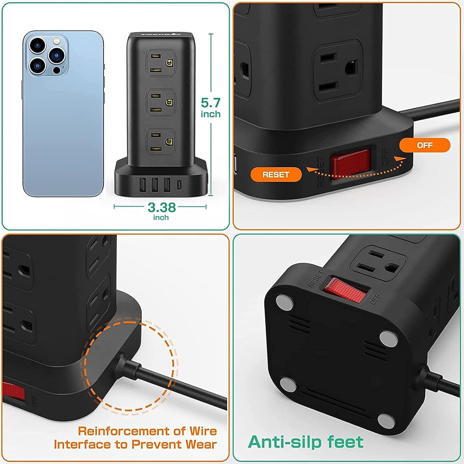 Thumbnail 4 de Surge Protector Power Strip Tower 6.5 ft with 12 AC