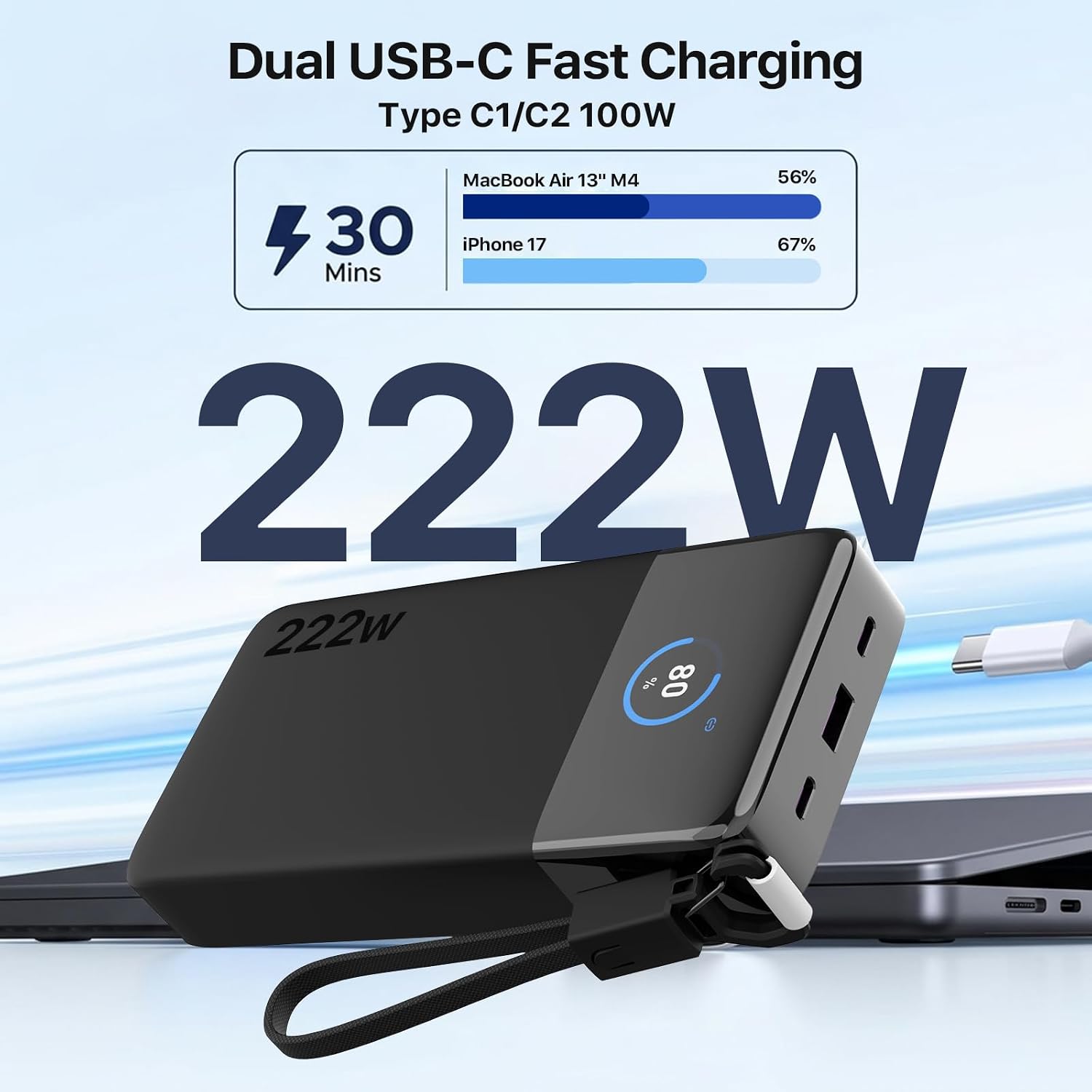 Thumbnail 2 de JUOVI 222W Laptop Power Bank, 25,000mAh, 3-Port USB-C and USB-A Charger