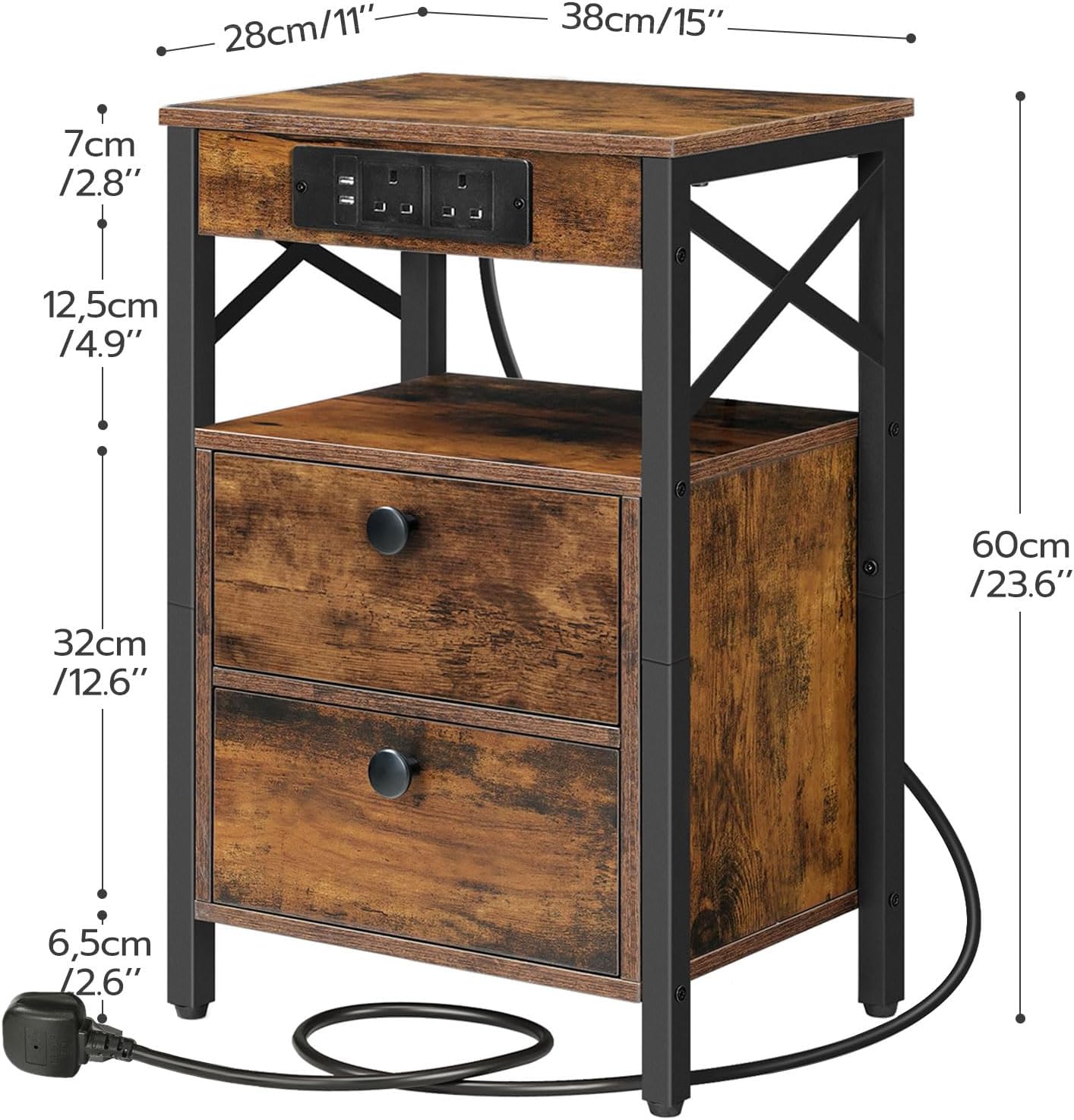 Thumbnail 2 de HOOBRO Wooden Bedside Table with Charging Station (EBF138KBZ01)