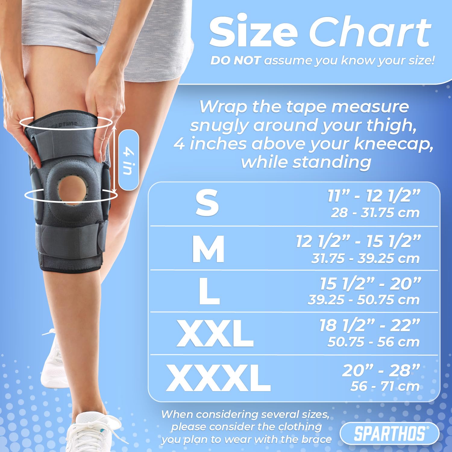 Detalle de Sparthos Hinged Knee Brace with Dual Metal Side Stabilizers (Large, 15½–20″ Thigh)