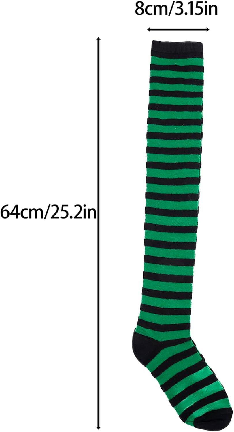 Thumbnail 6 de MORTICIA Hexe Kostüm Zubehör: Hut, Brille, grüne Handschuhe und gestreifte Socken – Halloween- und Cosplay-Set