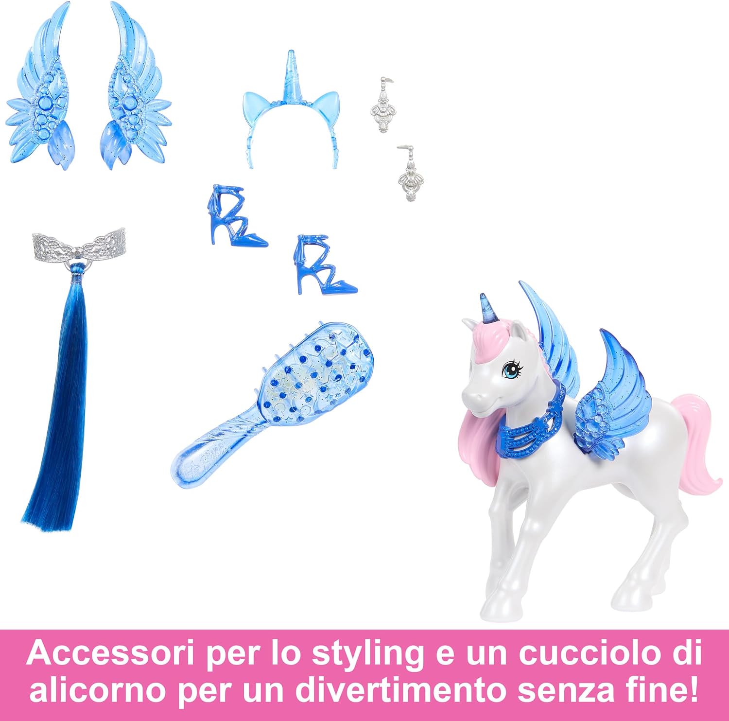 Detalle de Barbie Unicorno - Barbie Unicorno celebrativa 65° anniversario, bambola rosa con ali e accessori inclusi