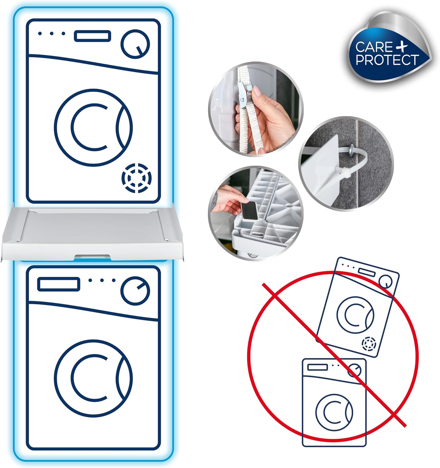 Detalle de CARE+PROTECT Universal Stacking Kit for Washing Machine and Tumble Dryer with Pull-Out Sliding Shelf