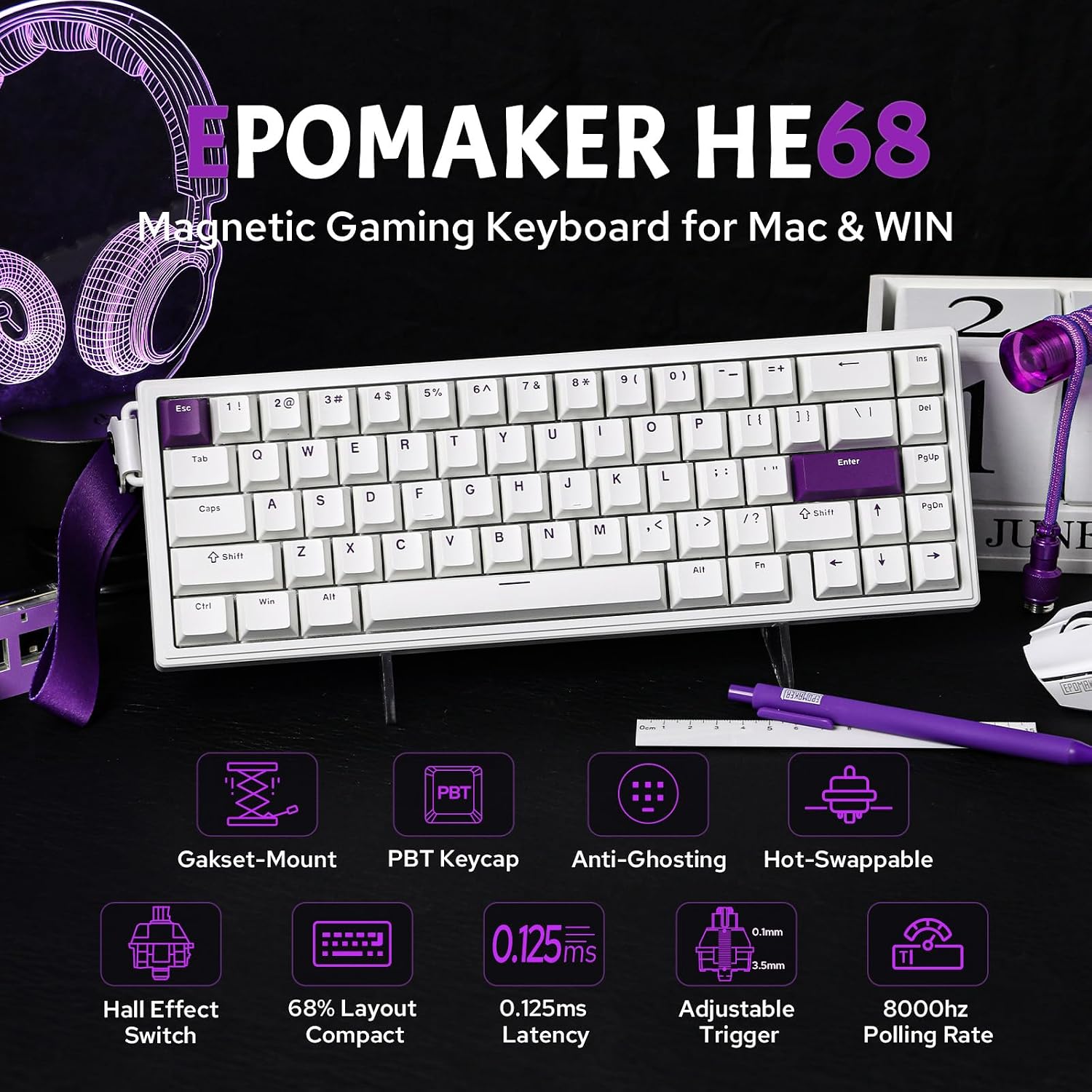 Thumbnail 1 de EPOMAKER HE68 Magnetic Gaming Keyboard
