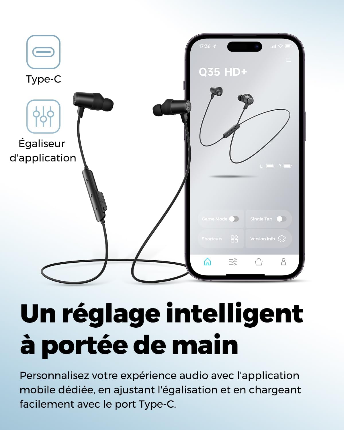 Thumbnail 5 de SoundPEATS Q35 HD+ : casque tour de cou Bluetooth 5.2 sport, IPX5 et autonomie annoncée jusqu’à 17 h