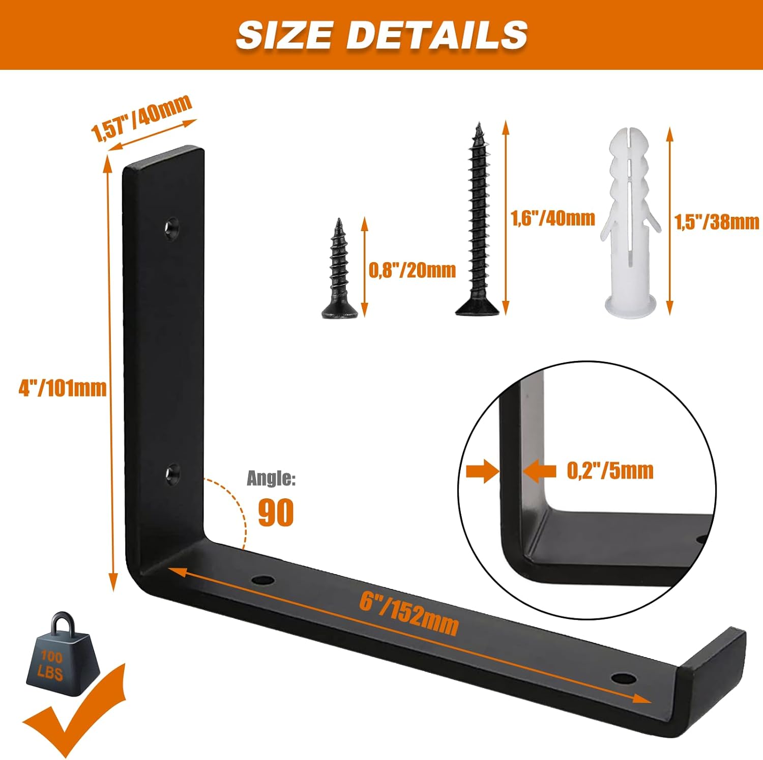 Thumbnail 1 de MLOQI 4 Pack Scaffold Board Shelf Brackets with Lips, 5mm Heavy Duty L Wall Brackets for Shelves (Black)