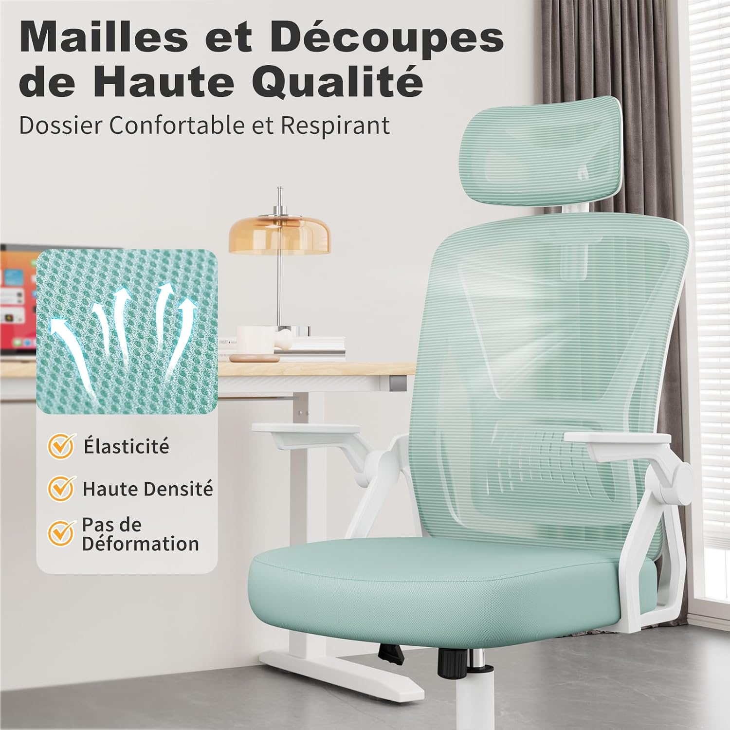 Thumbnail 3 de naspaluro Chaise de bureau ergonomique à accoudoirs rabattables, appui-tête réversible et dossier soutien lombaire