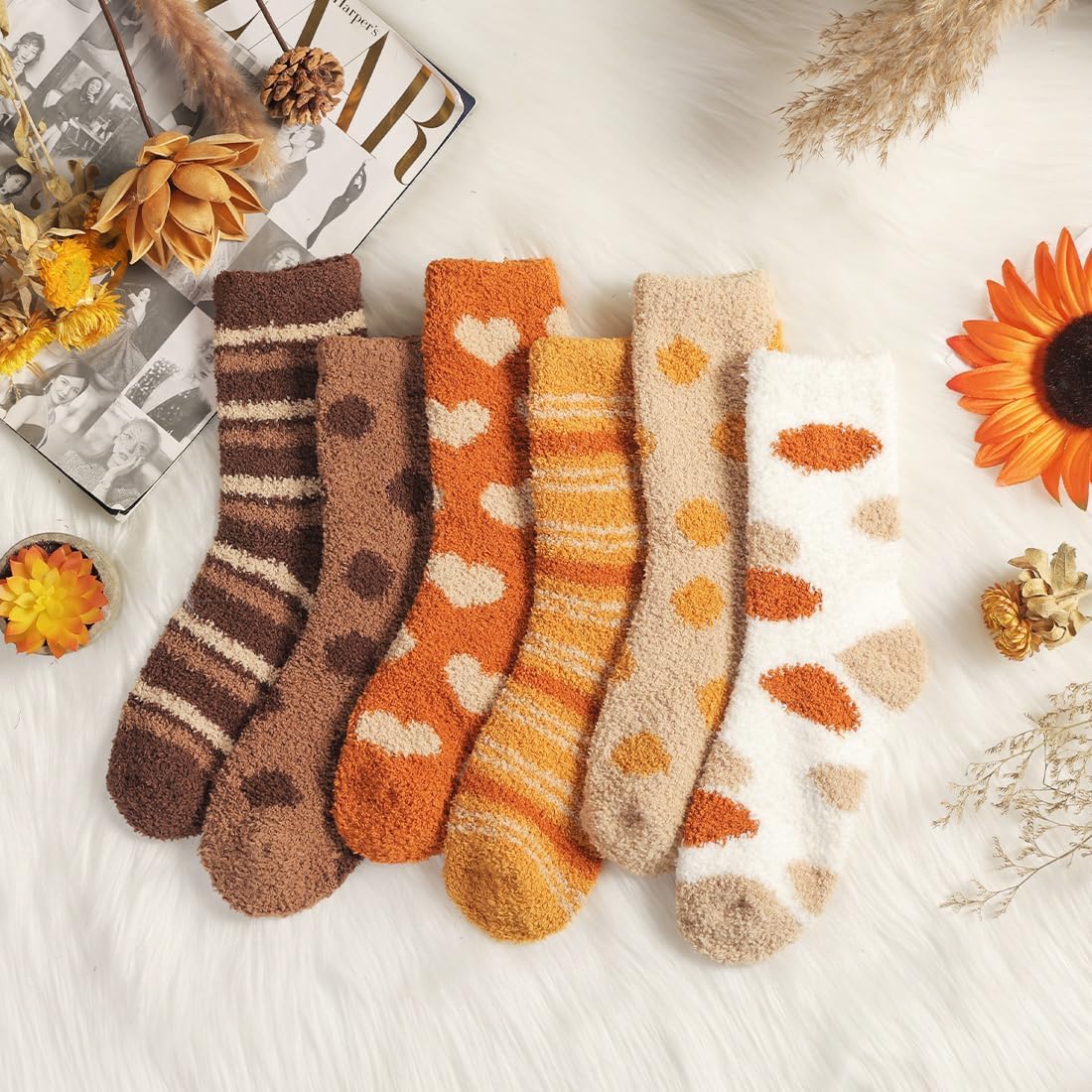 Detalle de Toes Home Fuzzy Socks for Women, 6 Pairs of Cozy Microfiber Slipper Socks
