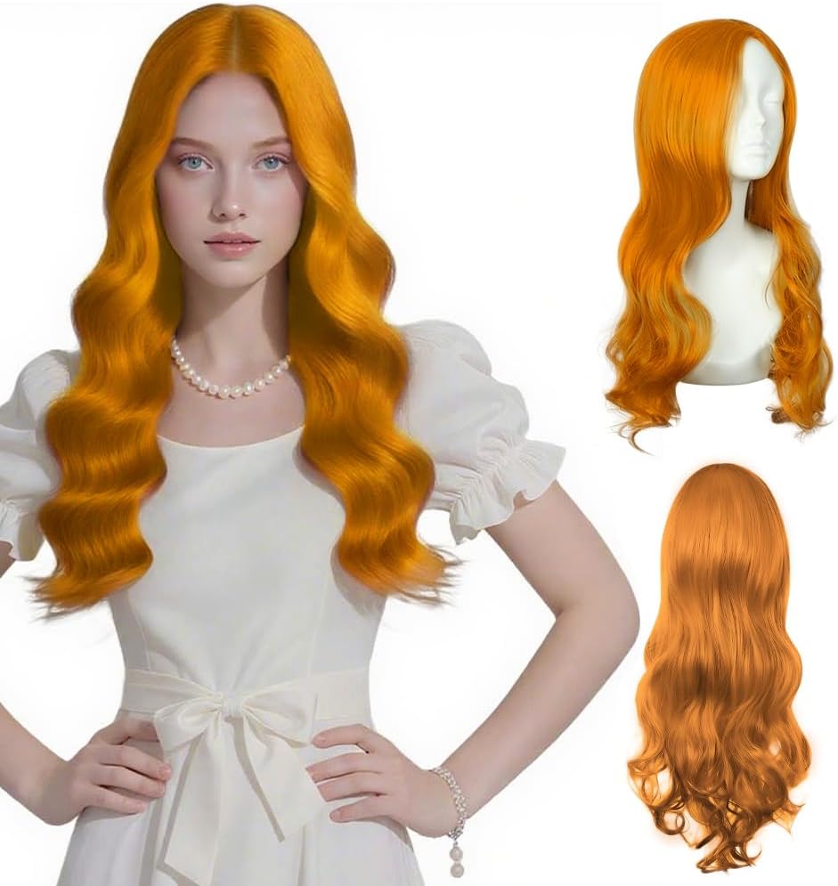 AUYAO Capelli lunghi mossi e ricci (2 pezzi) con retina, 66 cm: parrucca sintetica per cosplay e feste