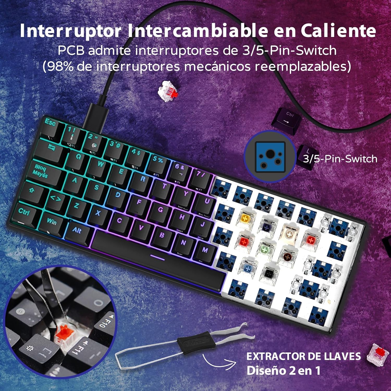 Thumbnail 3 de RK ROYAL KLUDGE RK61 Teclado Mecánico Gaming Wireless 🌈