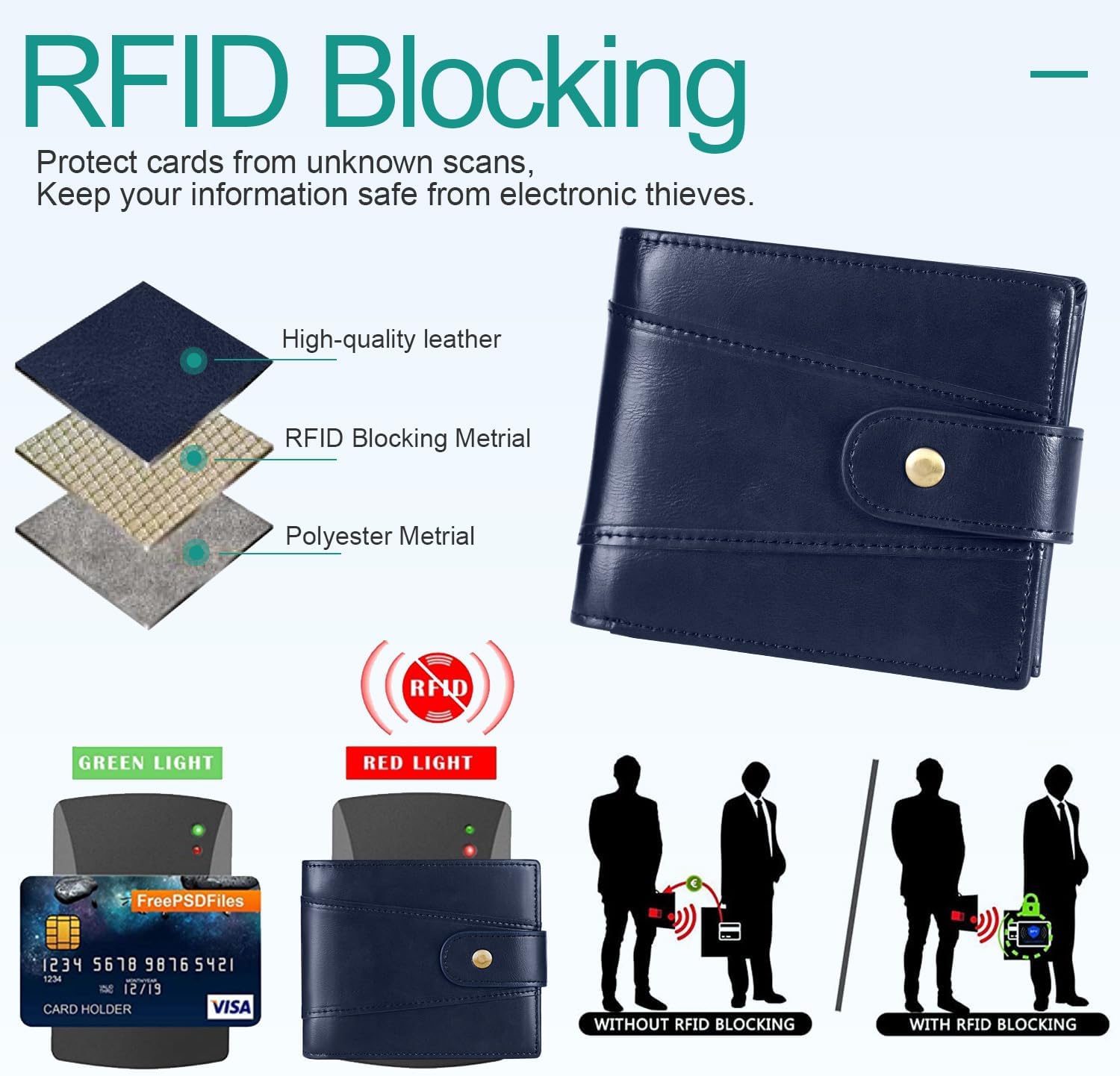 Thumbnail 4 de GSG SINCE 1998 Cowhide Leather Wallet with RFID Blocking, 17 Card Slots & Coin Pocket (Navy Blue)