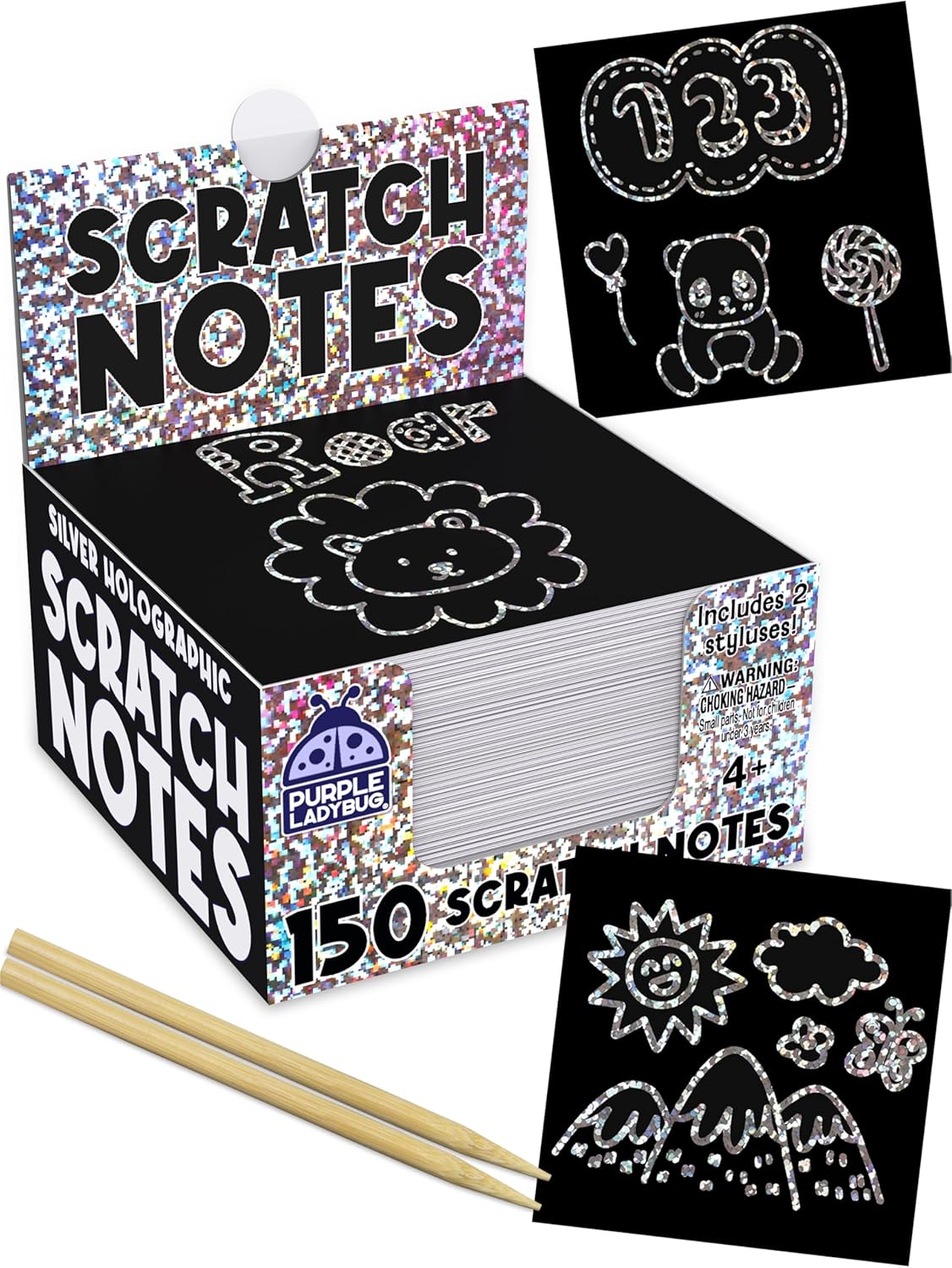 Detalle de Purple Ladybug Magic Doodle Scratch Art Notes (150 Sheets) – Silver Holographic