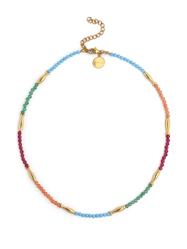 Detalle de Collar Mujer Dye Peces de SINGULARU, acero bañado en oro 18kt, 45 cm + 5 cm de alargador