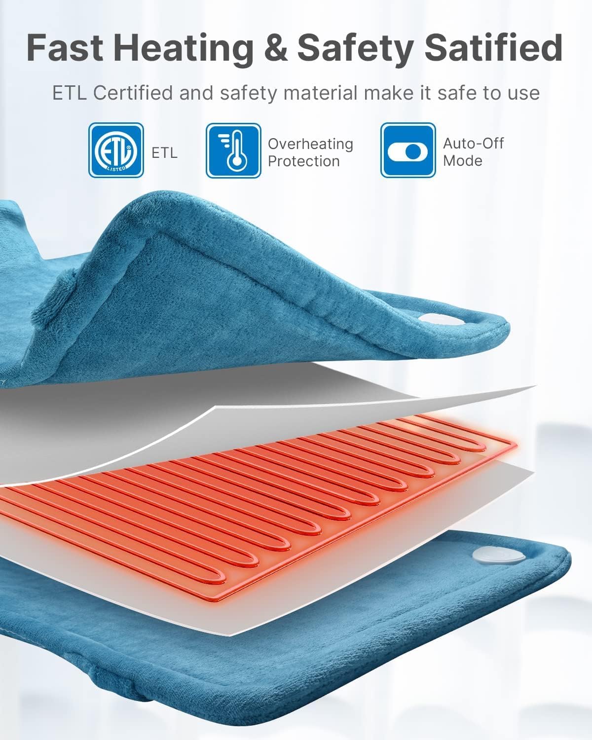 Detalle 2 de RENPHO R-HAP61 24 × 33-Inch Heating Pad, 6 Heat Settings, Blue
