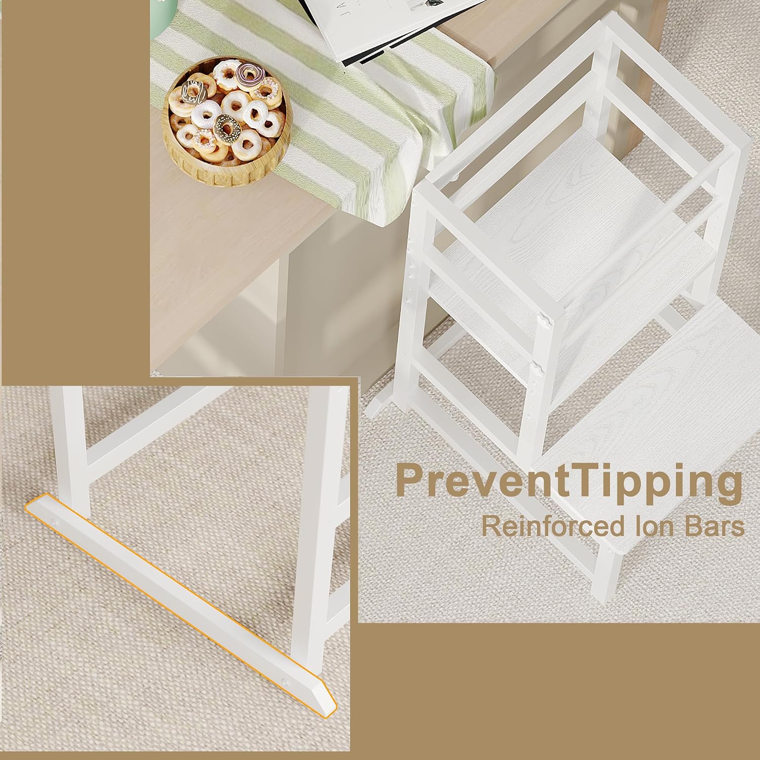 Detalle de INNOD Toddler Kitchen Step Stool with Steel and Wood