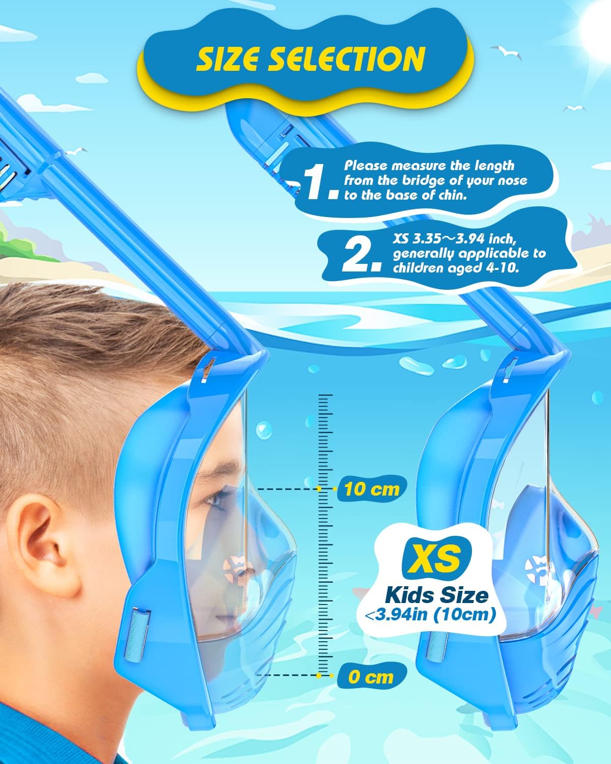 Detalle de QingSong Kids Full Face Snorkel Mask Set with Camera Mount and 180° Panoramic View