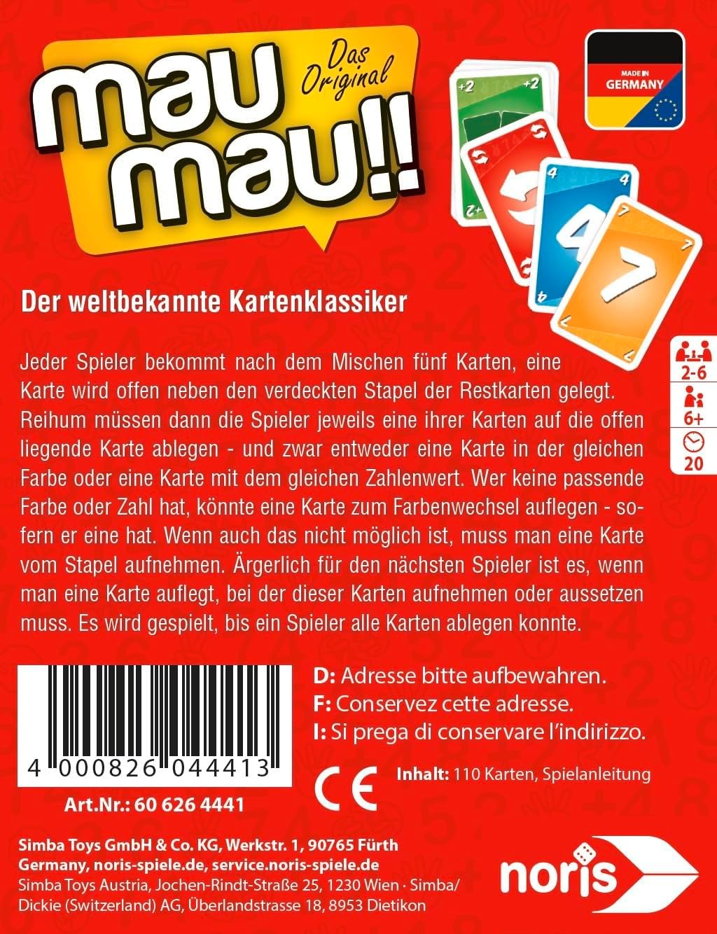 Thumbnail 1 de Mau Mau Kartenspiel 110 Karten ab 6