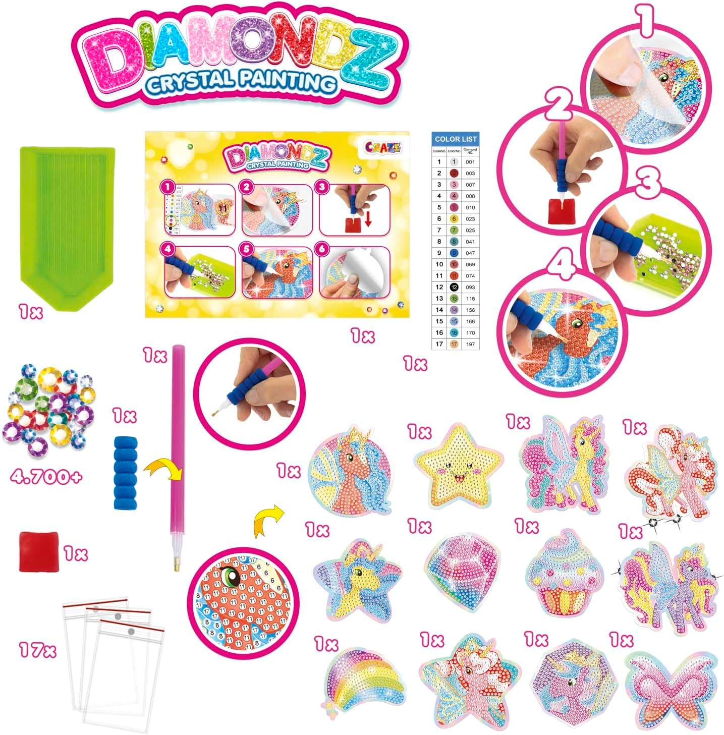 Detalle de CRAZE DIAMONDZ Mega Set di adesivi Galupy Unicorn – Set di mosaici diamantati per bambini