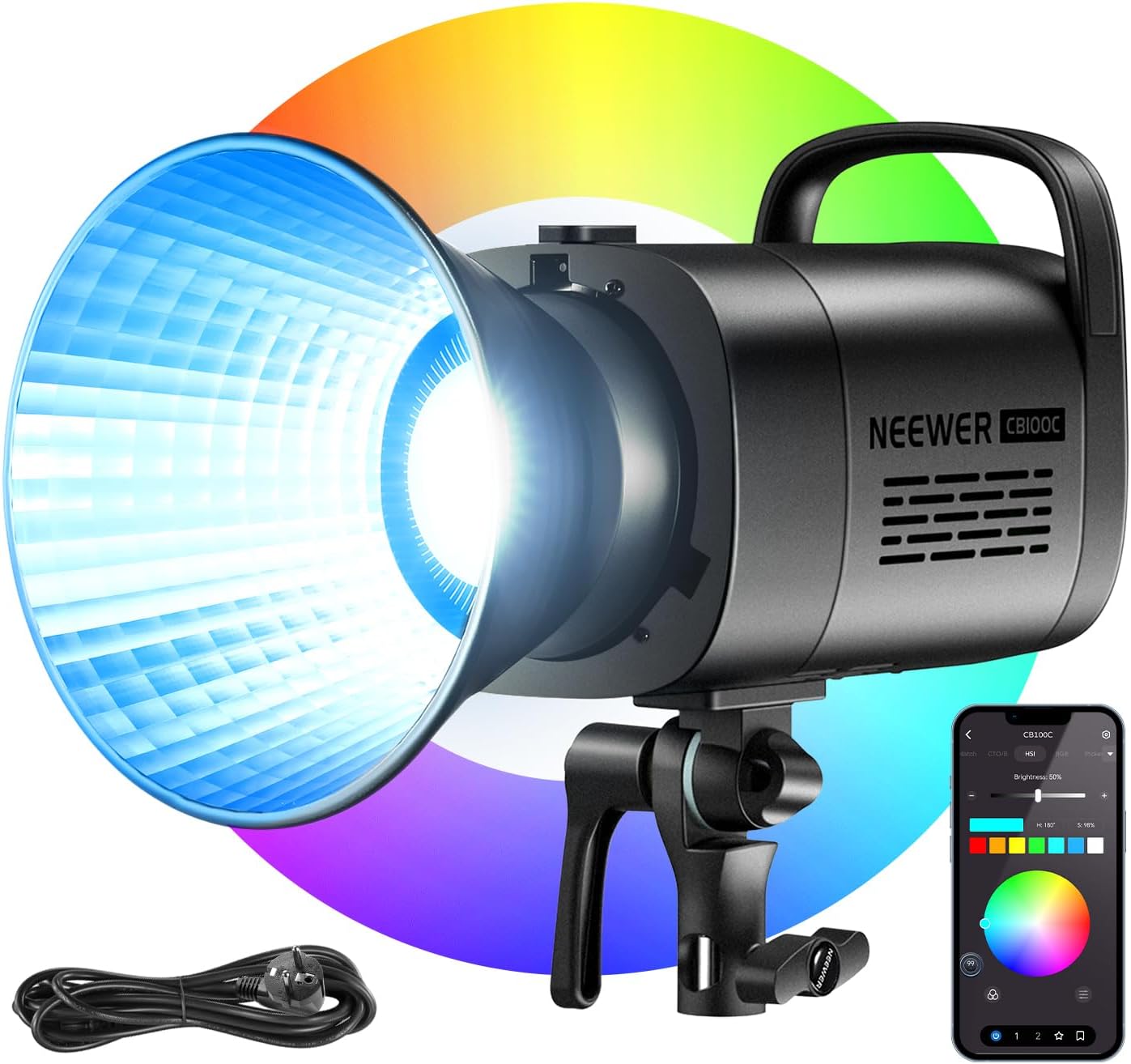 Detalle de NEEWER CB100C Luce Video LED RGB 130W con controllo app e 2,4G, attacco Bowens