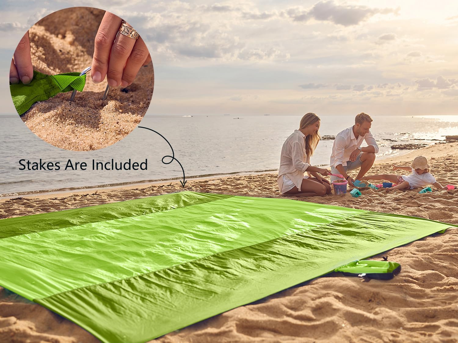 Thumbnail 5 de WEKAPO Sandproof Waterproof Beach Blanket (Extra Large, Ripstop Nylon) with Stakes
