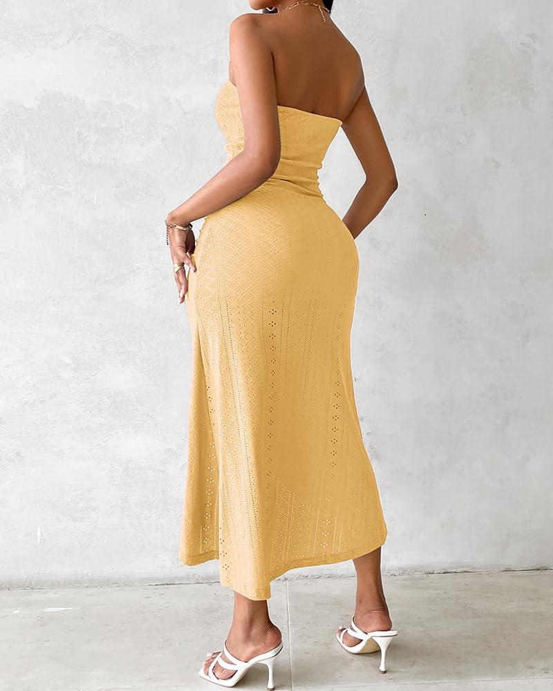 Thumbnail 2 de CHICME Women's Strapless Maxi Bodycon Dress with Wrap Asymmetrical Hem