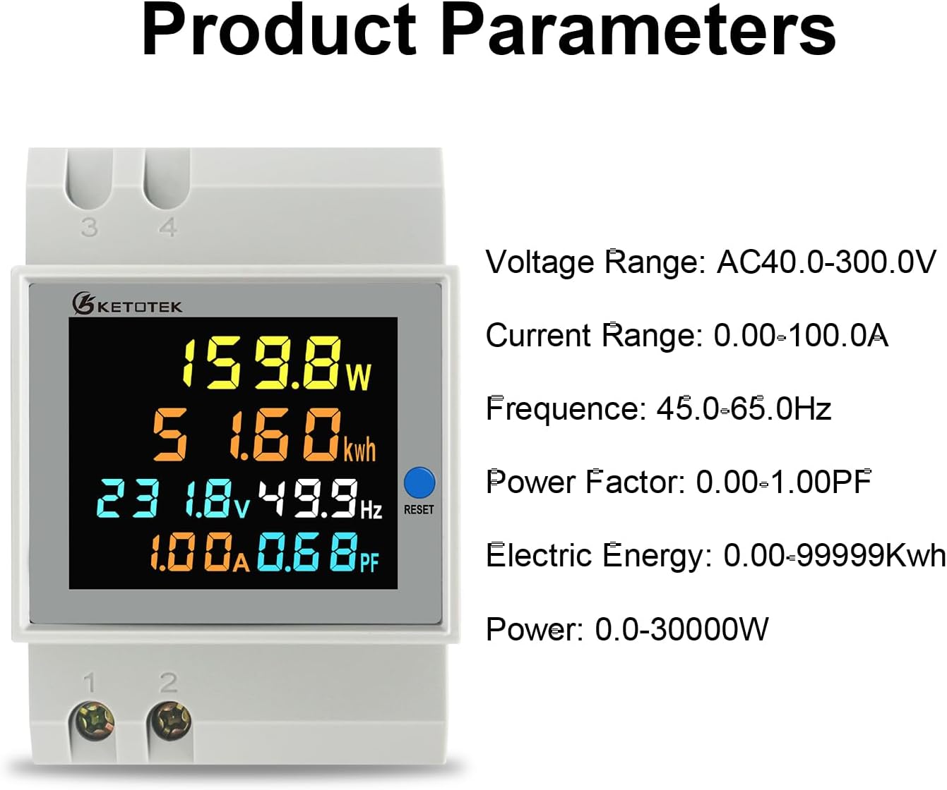 Thumbnail 2 de KETOTEK AC40-300V 100A Misuratore energetico 6‑in‑1 🔌