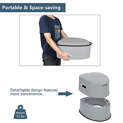 Thumbnail 6 de Bonnlo Toilettes de camping portable avec seau amovible — siège, couvercle et support de papier toilette