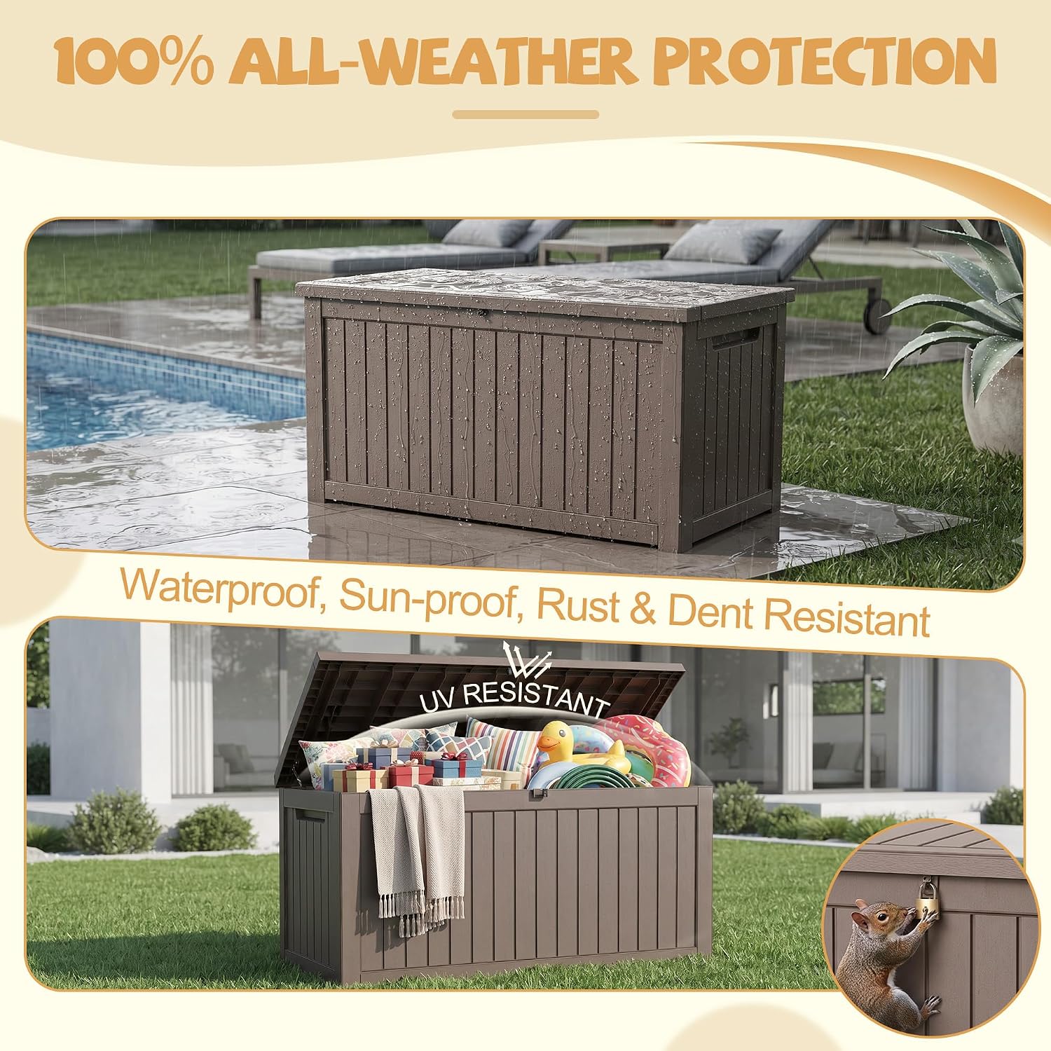 Detalle 2 de EFU 248A Waterproof Outdoor Storage Box with Gas Struts, Gray Polypropylene