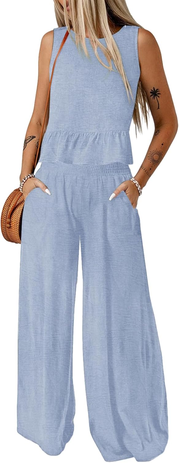 Detalle de Dokotoo Women’s 2-Piece Sleeveless Tank Top & Wide-Leg Pants Set