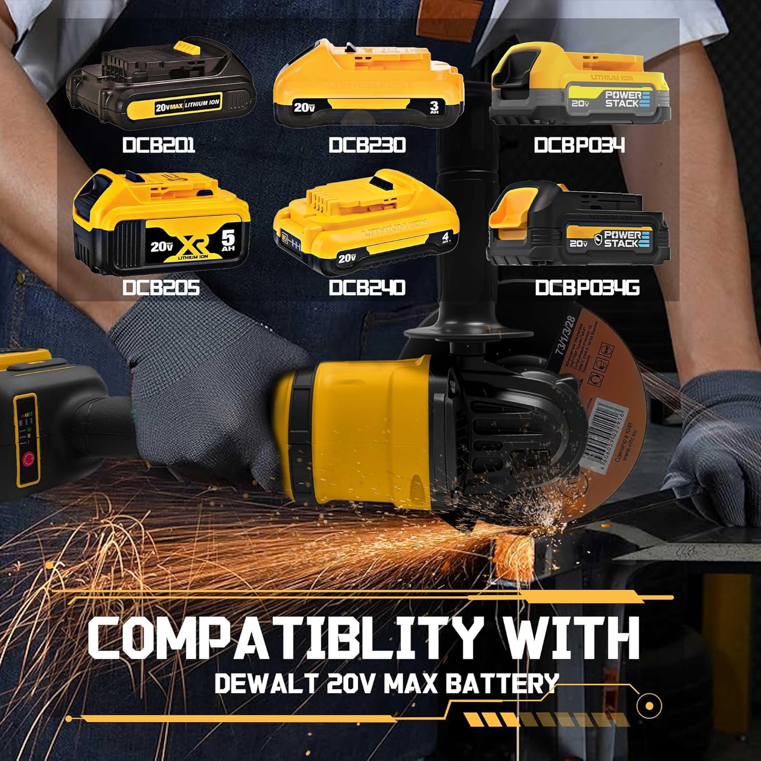 Detalle de Smerigliatrice angolare a batteria 125 mm per DeWalt 20 V MAX (brushless) – 3 velocità, leggera e professionale