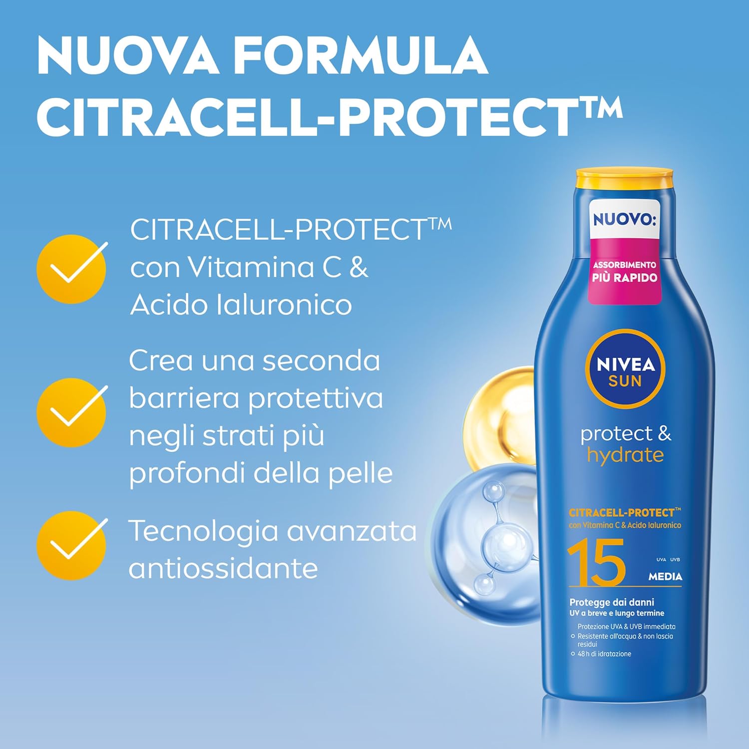 Detalle de NIVEA SUN Protect & Hydrate SPF 15 Crema solare idratante 200 ml, resistente all’acqua