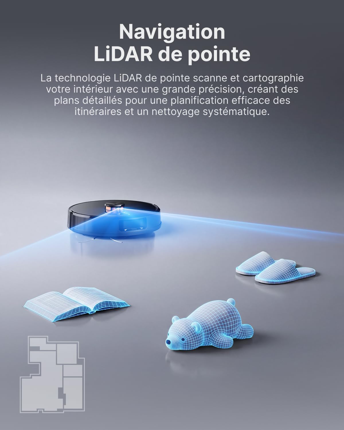 Detalle de VONKO Robot Aspirateur Laveur avec Station de Vidage Automatique — LiDAR 2.0, 8000 Pa, 180 min d’autonomie, idéal poils d’animaux
