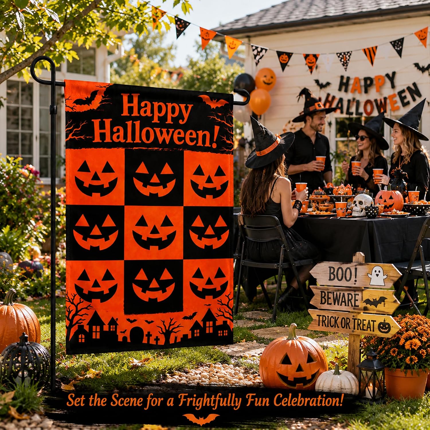 Thumbnail 5 de OHOME Halloween Garden Flag, Double-Sided Polyester, Orange and Black, 18 x 12 in