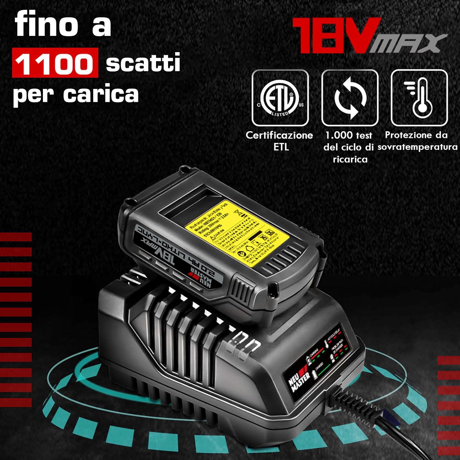 Detalle de NEU MASTER Sparachiodi a batteria e graffatrice cordless con 200 graffe e 800 chiodi