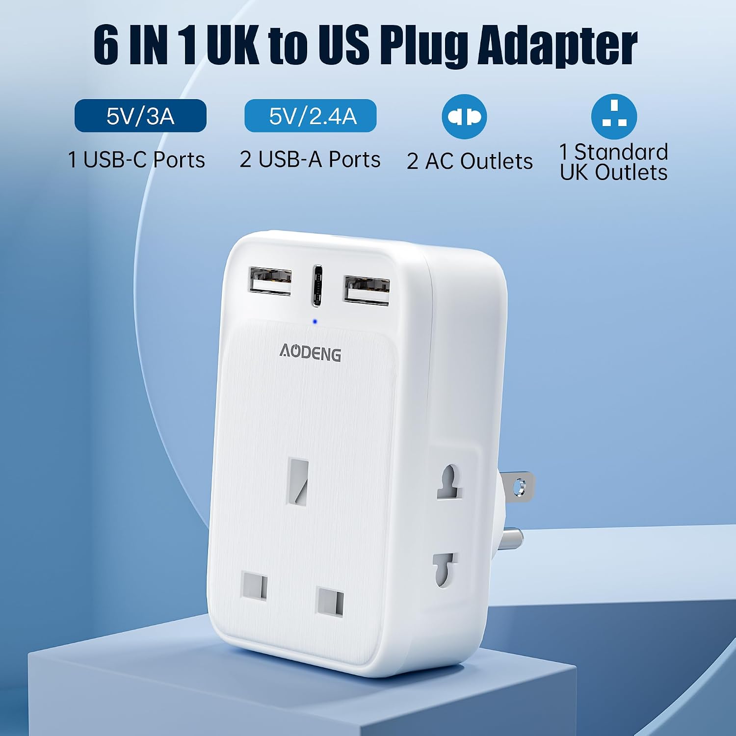 Detalle de UK to US Plug Adapter with USB-C 3A