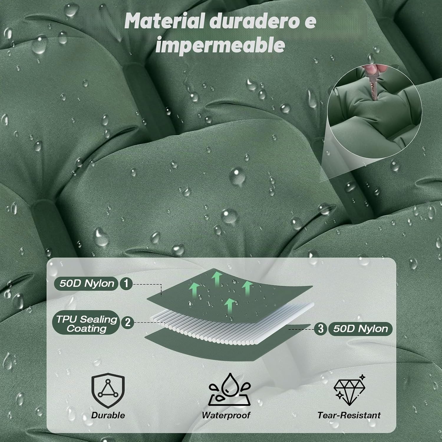 Detalle 2 de JATEKA Esterilla Camping Inflable con Bomba de Pie y Almohada Integrada