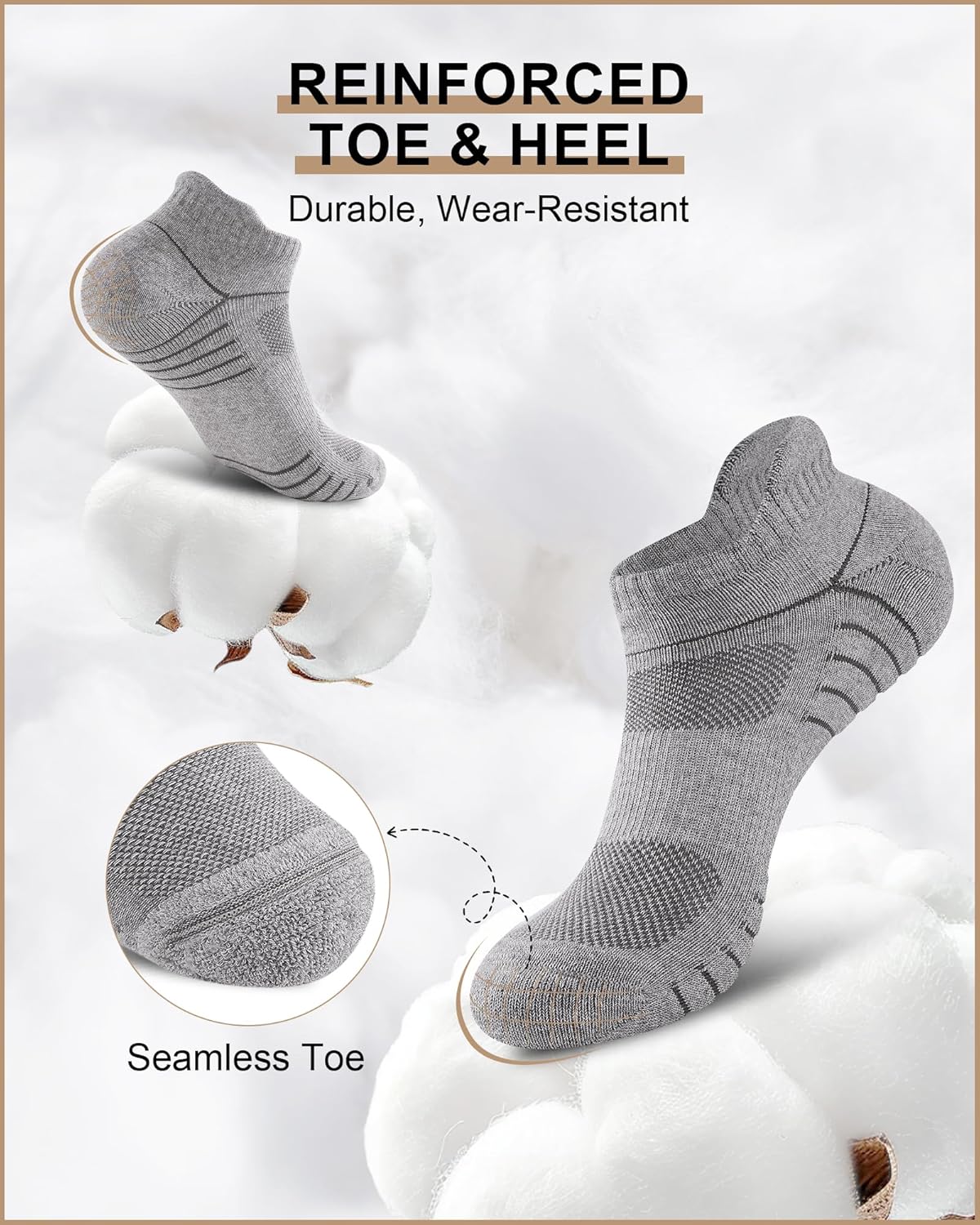 Detalle de Niorasen Mens Running Socks 6 Pairs: Cushioned, Breathable Ankle Trainers for Running and Everyday Wear