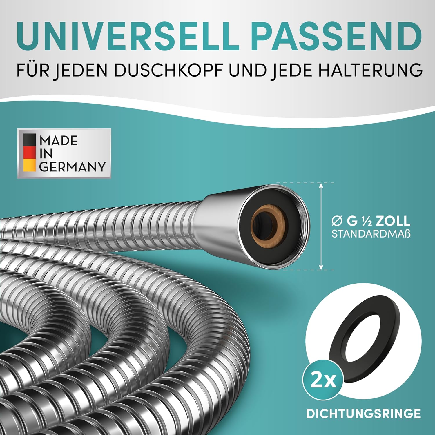 Detalle 2 de Engelbach Duschschlauch 2m mit doppeltem Verdrehschutz – Edelstahl, universal ½” Anschluss
