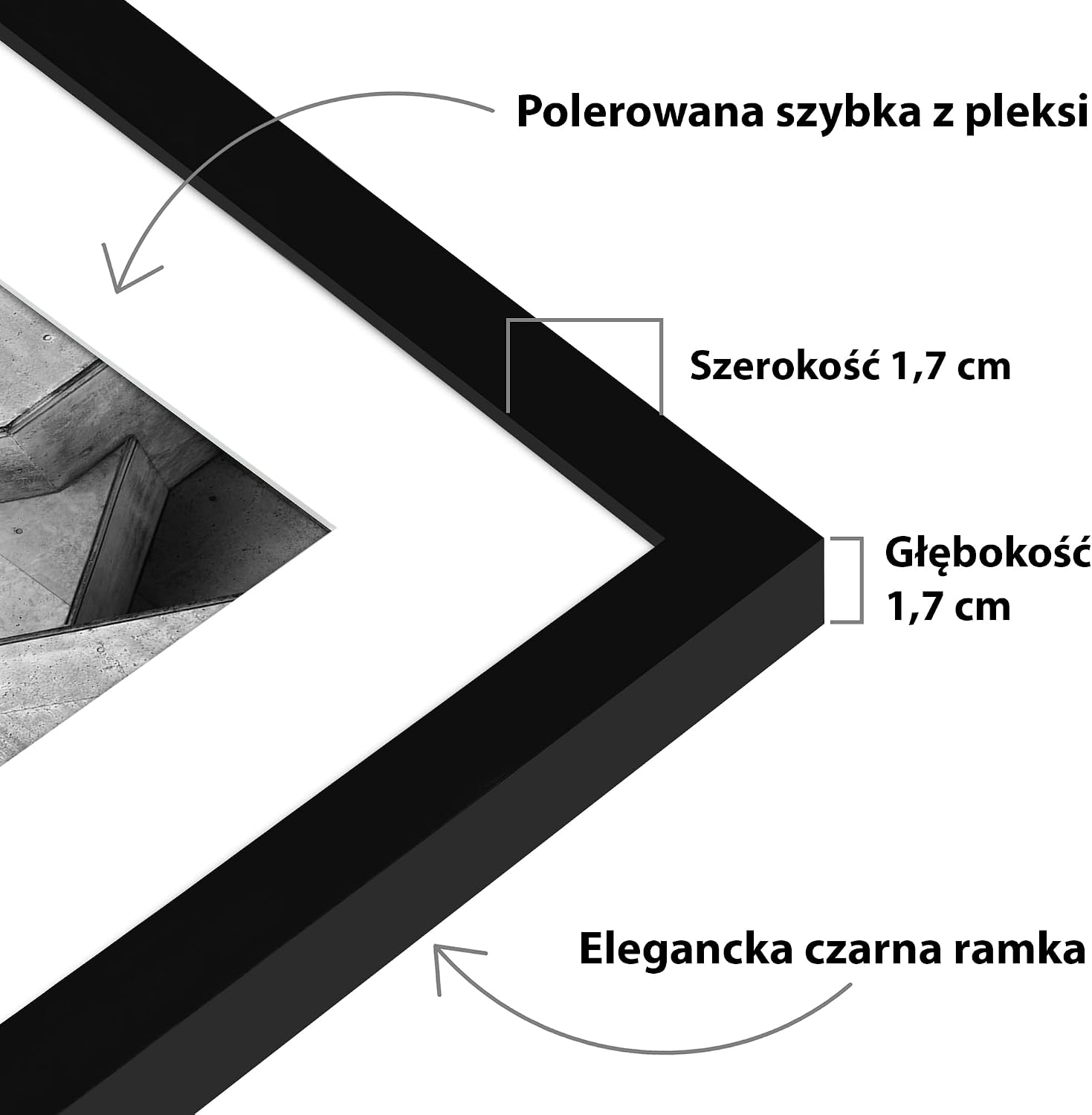 Detalle de Americanflat czarna ramka 60 × 85 cm z passe-partout i szybką z pleksi