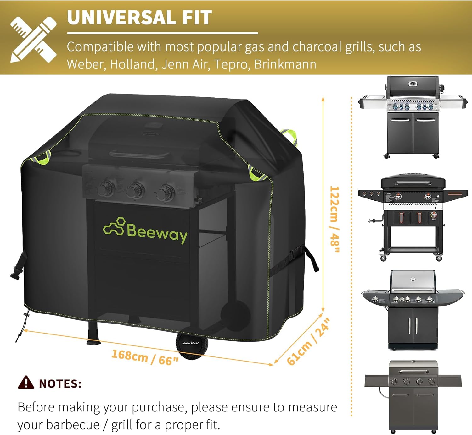 Thumbnail 1 de BEEWAY BBQ Cover Waterproof Barbecue Cover (420D Oxford) – Windproof, UV & UV-protected, 168cm x 61cm x 122cm