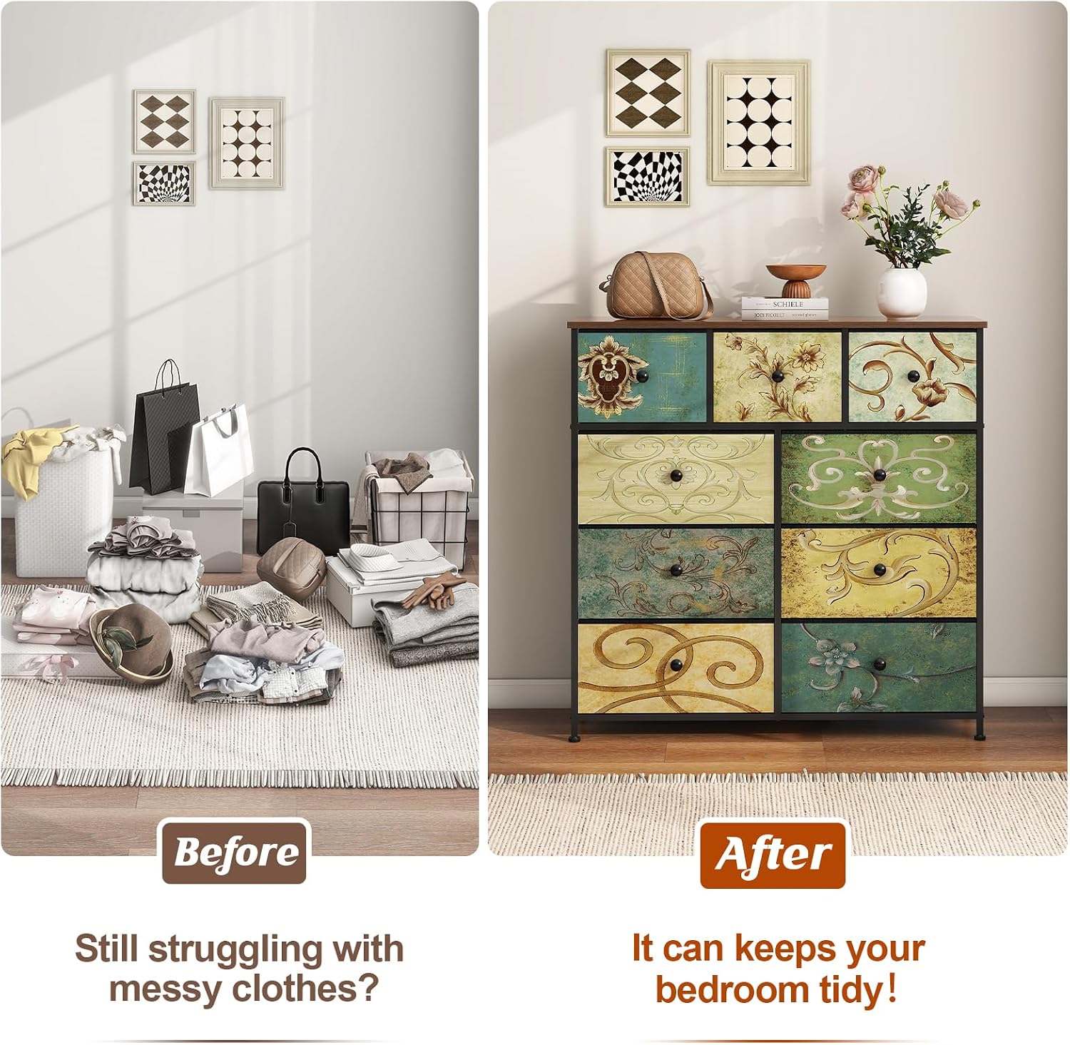 Thumbnail 4 de LYNCOHOME 9-Drawer Fabric Chest 100cm