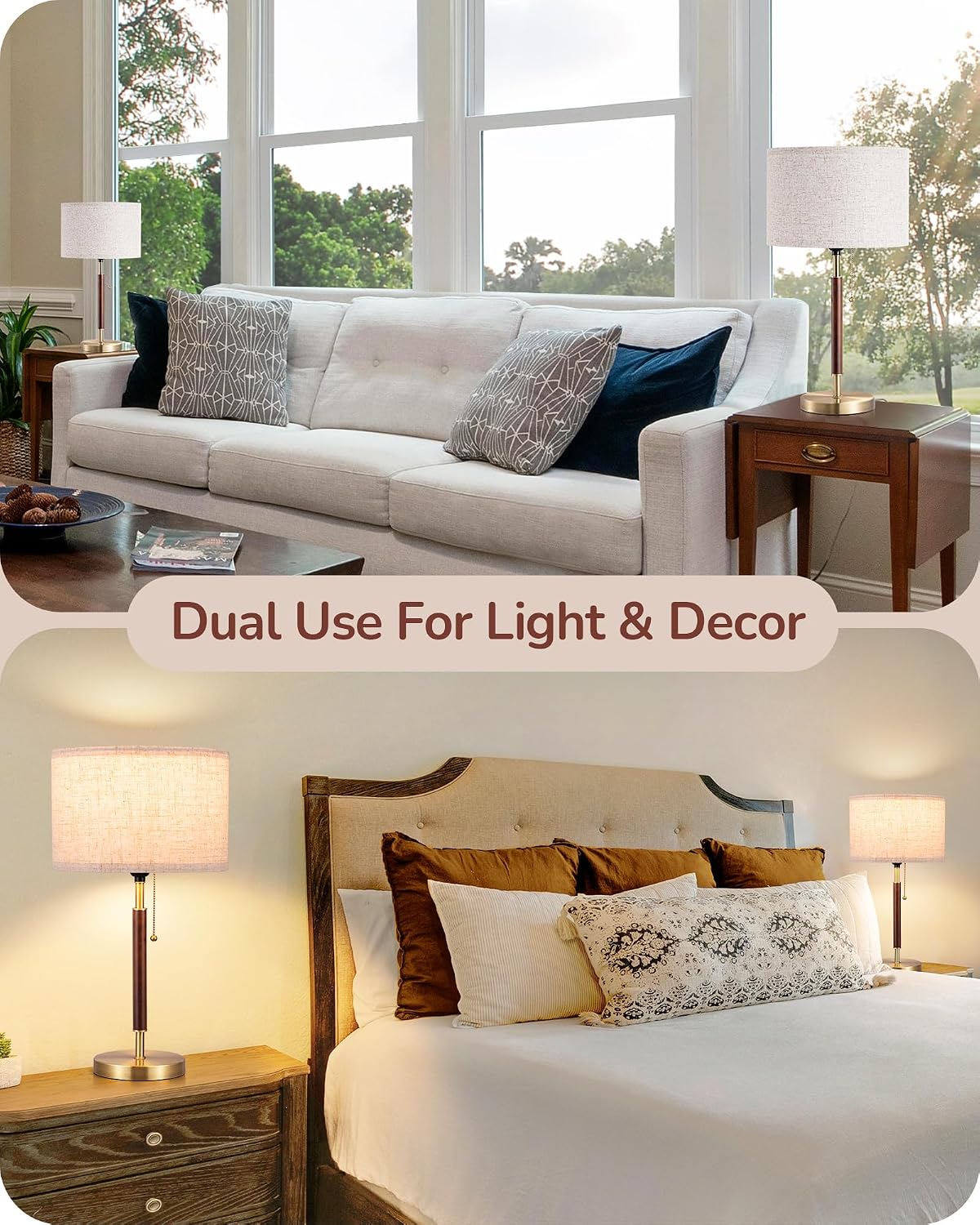 Detalle de EDISHINE UT1574 Mid-Century Table Lamps, 2-Pack with Linen Shades